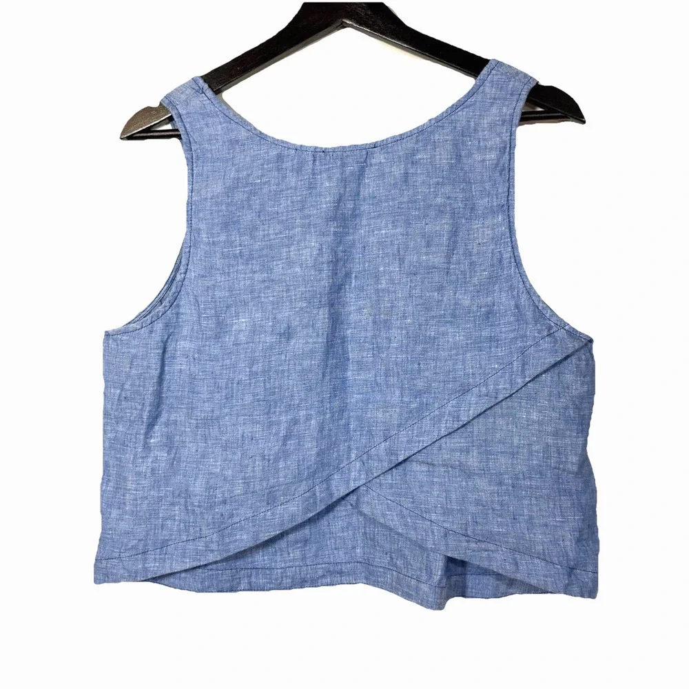 BB Dakota Linen Petal Back Cropped Tank Shell Blue Summer Tamala Jrs Large